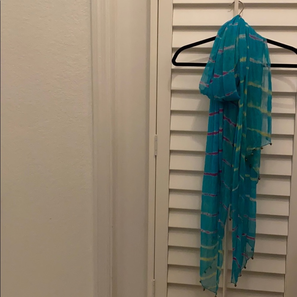 Florets tye dye scarf silk feel turquoise